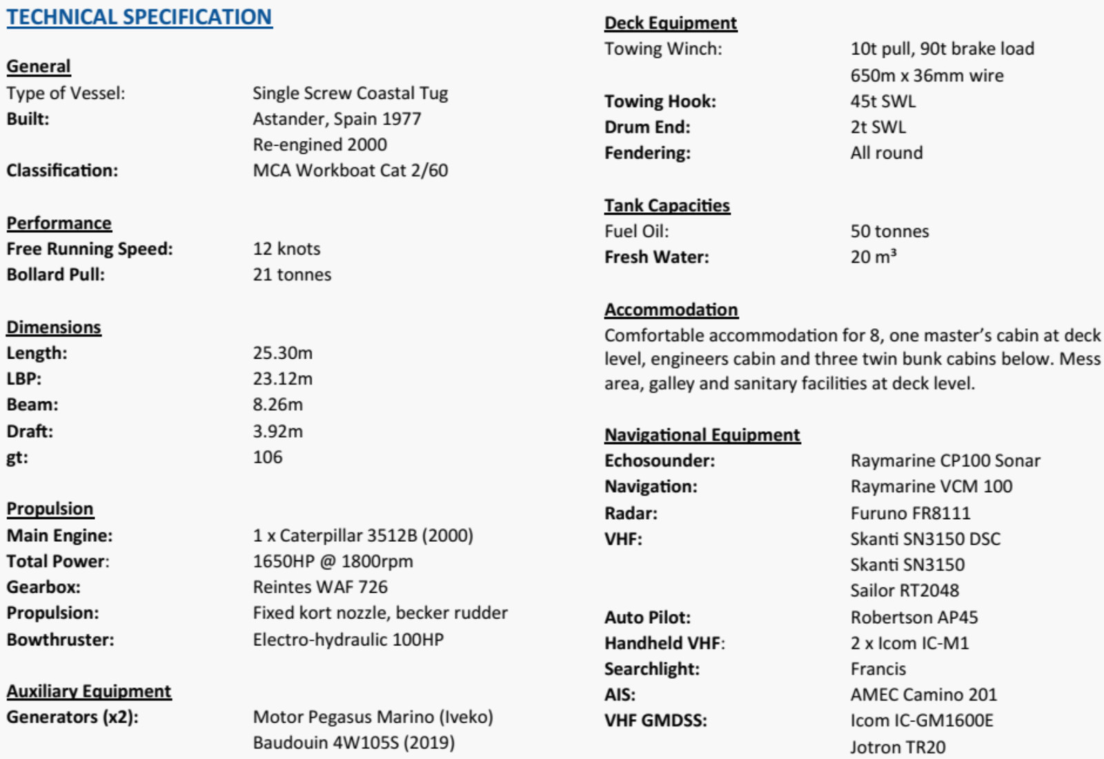 25.3m TUG Venture 21 tonnes bolard pull Workboat code Cat 2/60